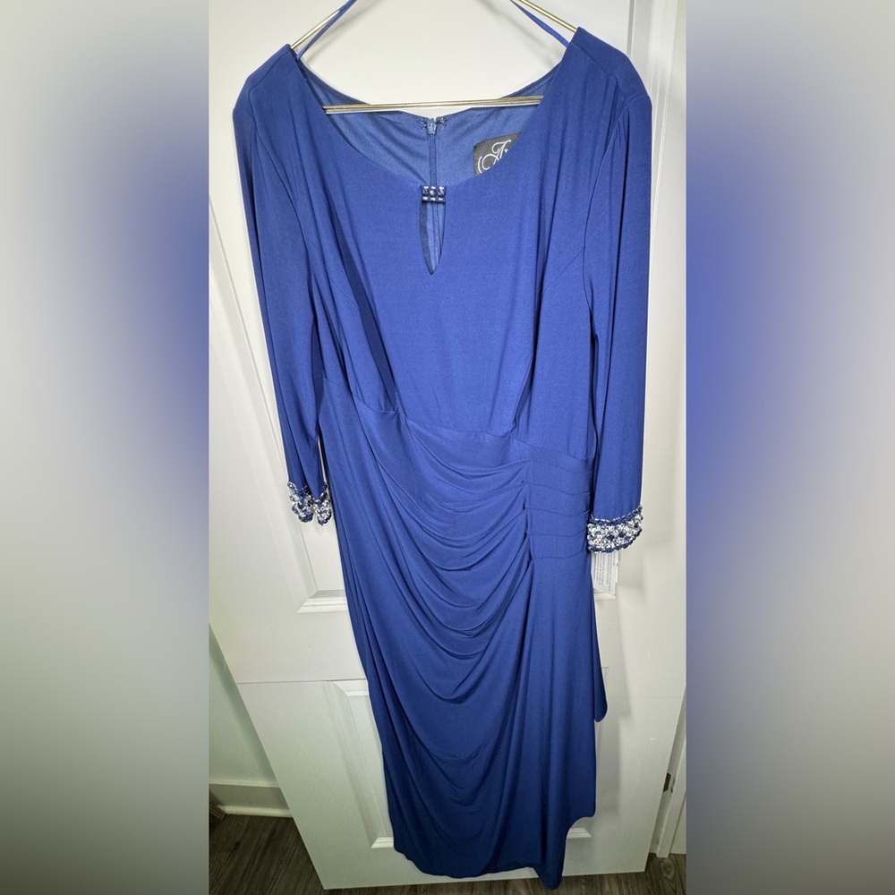 Alex Evenings Sapphire Long Sleeve Dress with Embellished Cuffs